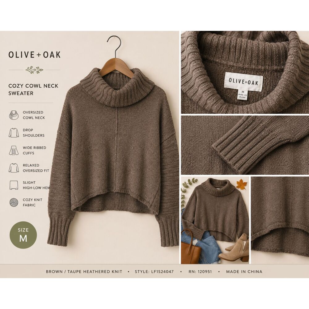 Olive + Oak Brown Oversized Cowl Neck Sweater Size M